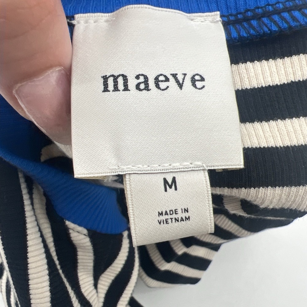 2Pc Maeve Anthropologie Puff Sleeve Top S/M Sheer Swiss Ivory Nautical Stripe - Picture 12 of 16